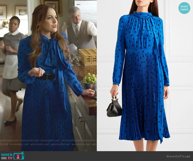 Valentino Pussy-Bow Pleated Printed Midi Dress worn by Fallon Carrington (Elizabeth Gillies) on Dynasty