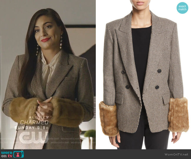 Veronica Beard Fahey Dickey Jacket with Faux-Fur Cuffs worn by Cristal Jennings (Daniella Alonso) on Dynasty