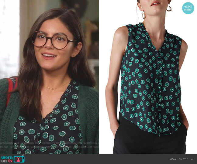 Whistles Maddie Lenno Print Frill Top worn by Lisa Apple (Monica Barbaro) on Splitting Up Together