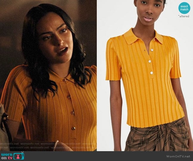 Zara Ribbed Polo Shirt worn by Veronica Lodge (Camila Mendes) on Riverdale