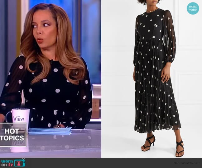 Zimmermann Sunray pleated polka-dot georgette maxi dress worn by Sunny Hostin on The View