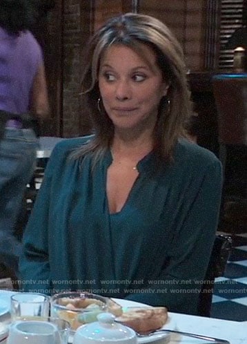 Alexis’s teal green wrap blouse on General Hospital