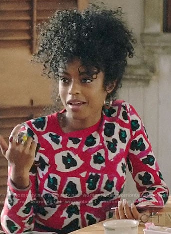 Ali’s red leopard print sweater on God Friended Me