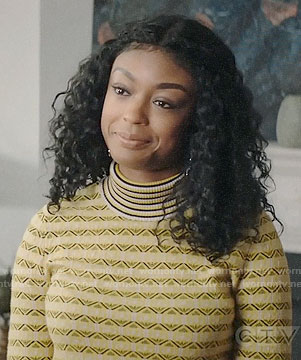 Ali’s yellow geometric turtleneck sweater on God Friended Me