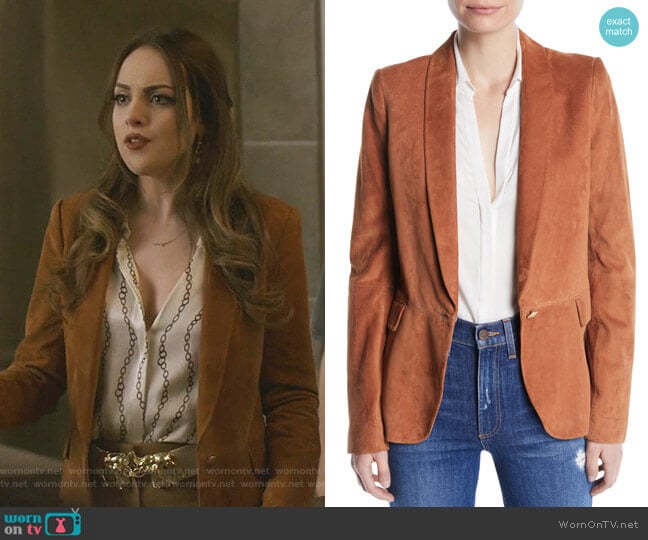 Alice + Olivia Macey Suede Shawl-Collar Blazer worn by Fallon Carrington (Elizabeth Gillies) on Dynasty