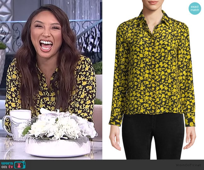 Alice + Olivia Willa Floral Print Silk Shirt worn by Jeannie Mai on The Real
