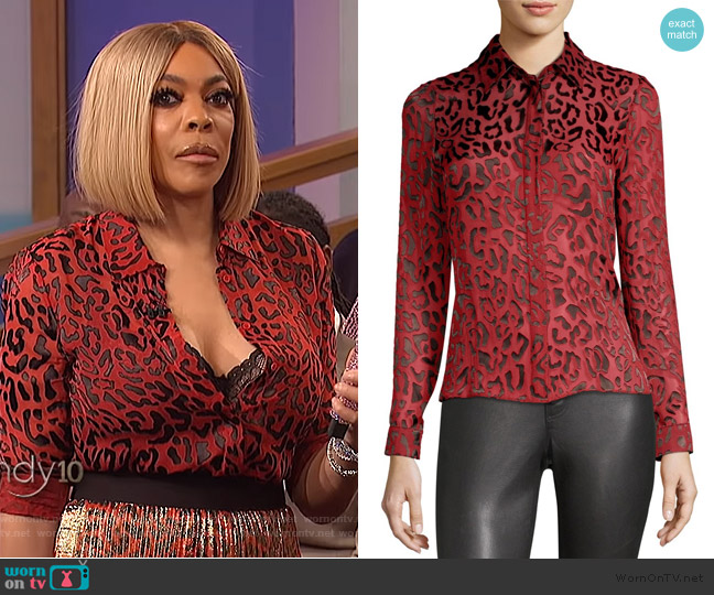 Alice + Olivia Willa Placket Leopard Print Blouse worn by Wendy Williams on The Wendy Williams Show
