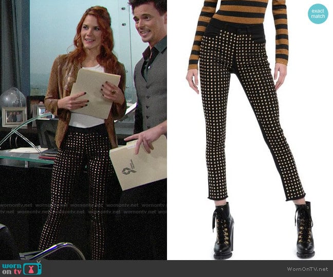 Alice + Olivia Kirk Studded Skinny Jeans worn by Sally Spectra (Courtney Hope) on The Bold and the Beautiful