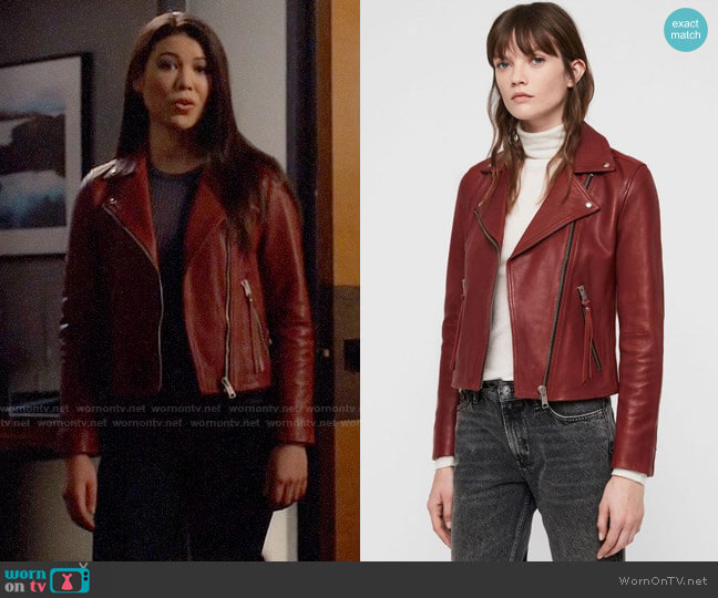 All Saints Dalby Leather Jacket worn by Emiko Queen (Sea Shimooka) on Arrow
