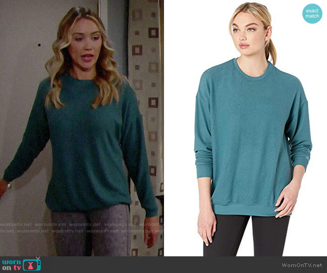 Alo Yoga Soho Pullover in Seagrass Heather worn by Flo Fulton (Katrina Bowden) on The Bold and the Beautiful
