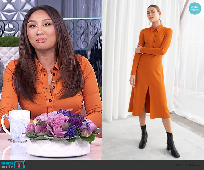 & Other Stories Front Slit Midi Dress worn by Jeannie Mai on The Real