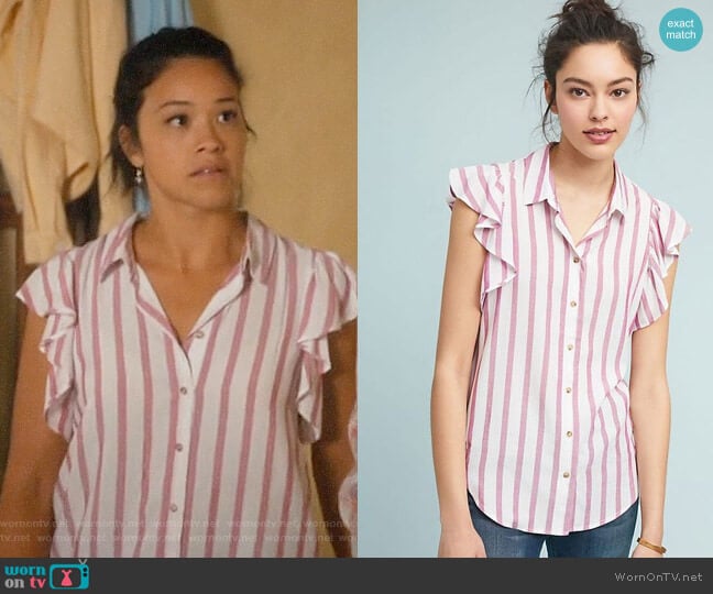 Maeve Fairhope Striped Buttondown worn by Jane Villanueva (Gina Rodriguez) on Jane the Virgin