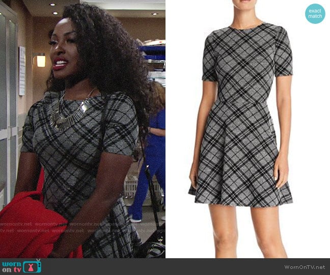 Aqua Flocked Plaid Skater Dress worn by Ana Hamilton (Loren Lott) on The Young and the Restless