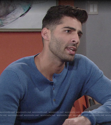 Arturo’s blue henley tee on The Young and the Restless