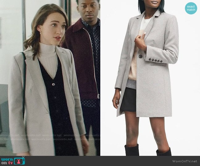Banana Republic Italian Melton Car Coat worn by Cara Bloom (Violett Beane) on God Friended Me