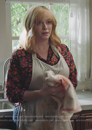 Beth’s black floral blouse on Good Girls