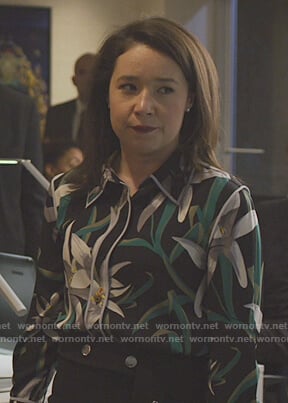 Marissa’s black floral blouse on The Good Fight