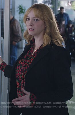 Beth’s black floral blouse on Good Girls