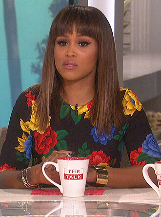 Eve’s black floral print dress on The Talk