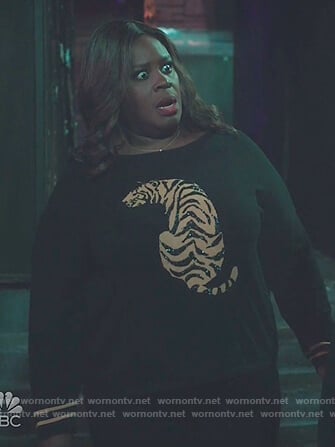 Ruby’s black tiger embellished sweatshirt on Good Girls