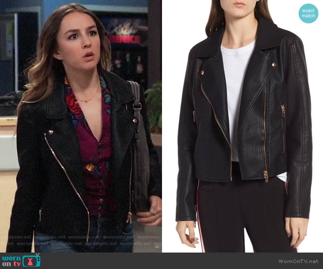 Blank NYC Meant to Be Moto Jacket with Removable Hood worn by Kristina Corinthos (Lexi Ainsworth) on General Hospital