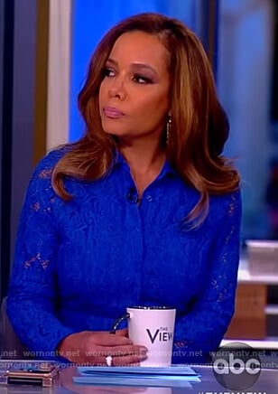 Sunny’s blue lace asymmetric dress on The View