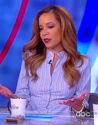 Sunny’s blue striped asymmetric top on The View