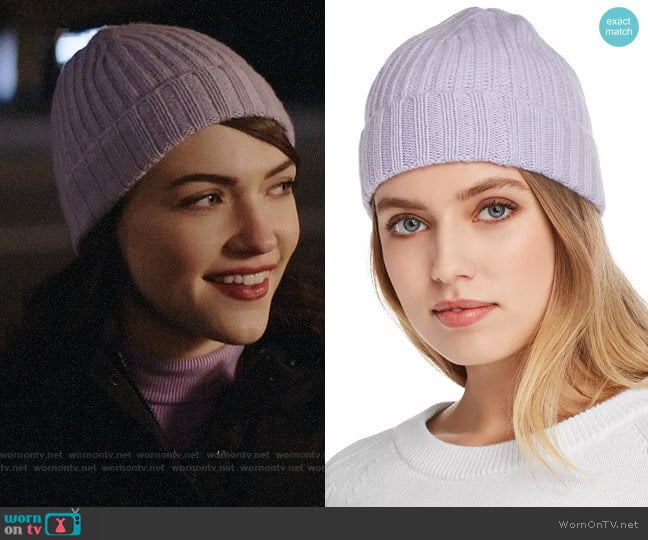 C by Bloomingdales Chunky Rib-Knit Cashmere Beanie in Heather Lilac worn by Cara Bloom (Violett Beane) on God Friended Me