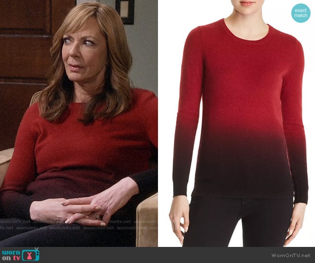 C by Bloomingdales Dip-Dye Cashmere Crewneck Sweater in Rust/Black Dip Dye worn by Bonnie Plunkett (Allison Janney) on Mom