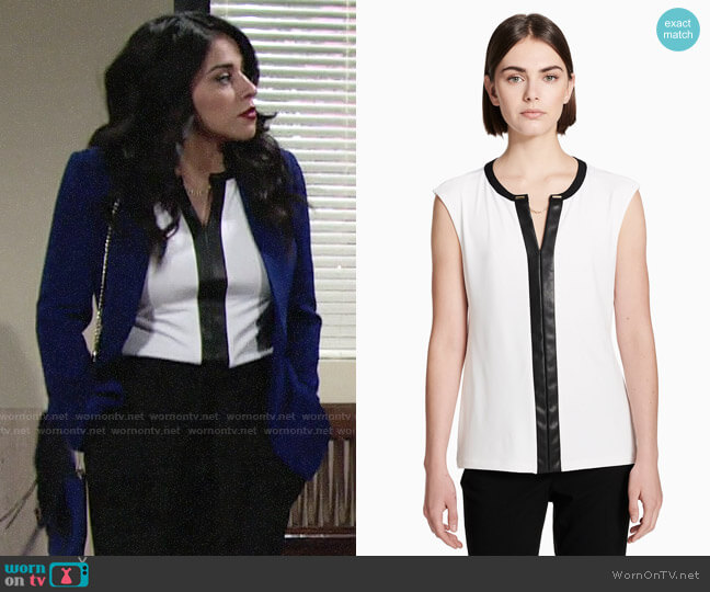 Calvin Klein Faux Leather Trimmed Jersey Top worn by Mia Rosales (Noemi Gonzalez) on The Young and the Restless