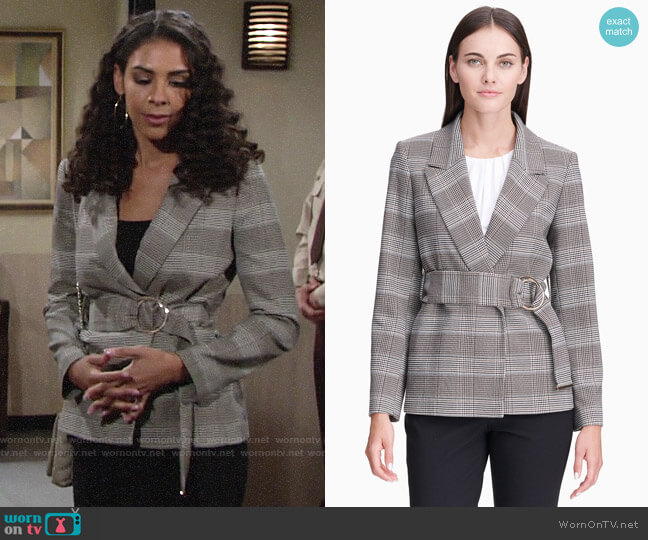 Calvin Klein Plaid Belted Jacket worn by Kerry Johnson (Alice Hunter) on The Young and the Restless