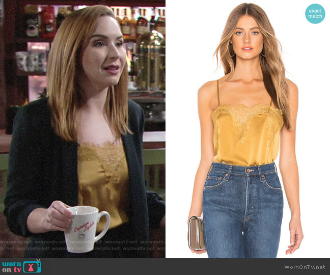 Cami NYC The Sweetheart Charmeuse Cami in Gold worn by Mariah Copeland (Camryn Grimes) on The Young and the Restless