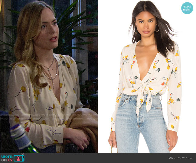 Capulet Daria Bodysuit in Cream Tossed Floral worn by Hope Logan (Annika Noelle) on The Bold and the Beautiful