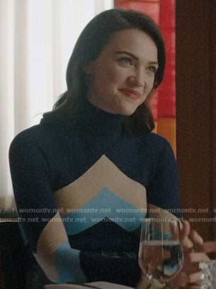 Cara’s blue chevron sweater on God Friended Me