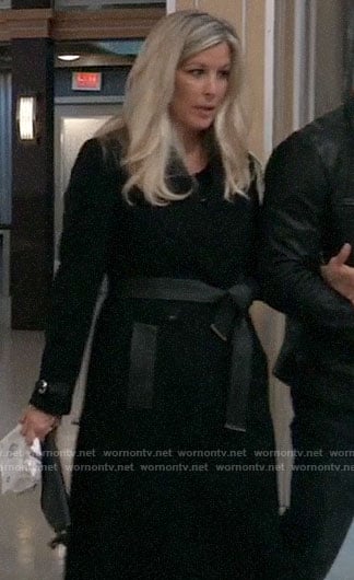 Carly’s black leather trim wrap coat on General Hospital