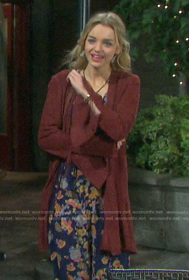 Claire’s red suede bell-sleeve jacket on Days of our Lives