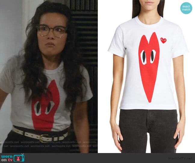 Comme Des Gargons PLAY Stretch Heart Tee worn by Doris (Ali Wong) on American Housewife