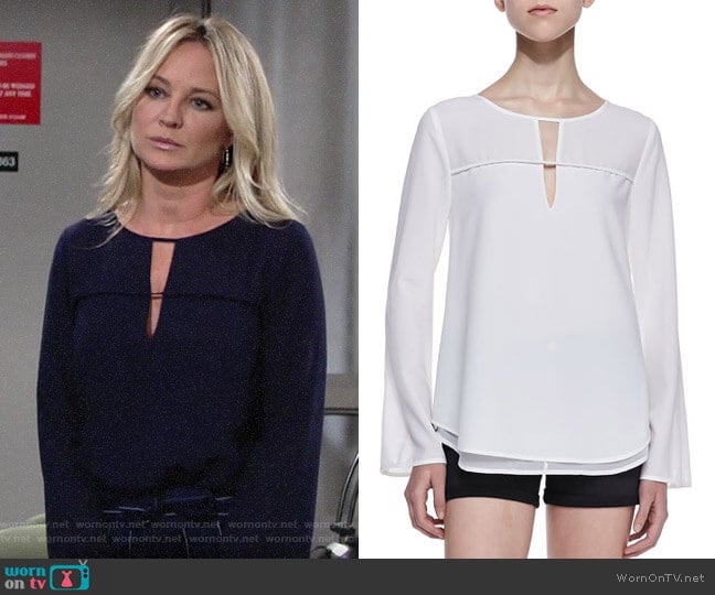 Aqua Stripe Tie Waist Wide Leg Pants worn by Sharon Newman (Sharon Case) on The Young and the Restless