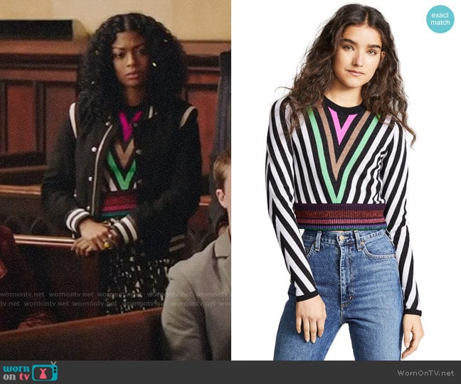 Diane von Furstenberg Chevron Sweater worn by Ali Finer (Javicia Leslie) on God Friended Me