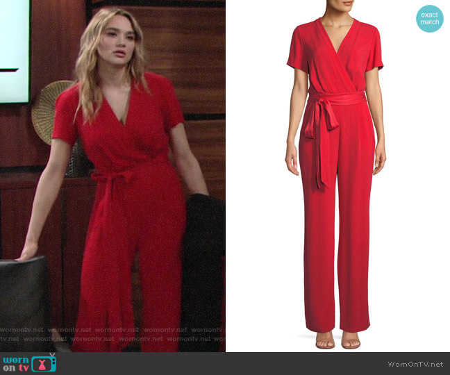 Diane von Furstenberg Purdy New Tie-Waist Wrap Jumpsuit worn by Summer Newman (Hunter King) on The Young and the Restless