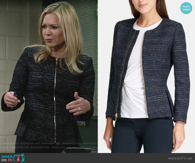 DKNY Tweed Zip-Up Peplum Jacket
