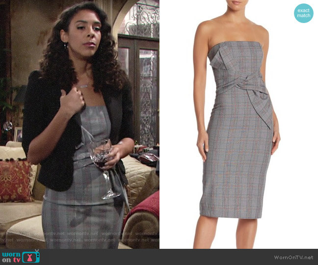 Do + Be Strapless Plaid Print Midi Dress worn by Kerry Johnson (Alice Hunter) on The Young and the Restless