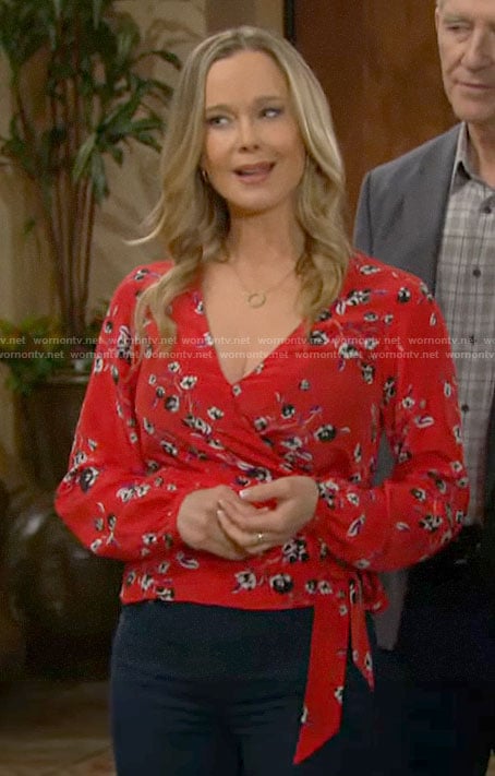 Donna’s red floral wrap top on The Bold and the Beautiful