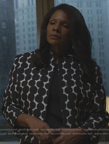 Liz’s contrast dot jacket on The Good Fight