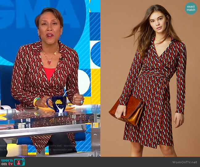 Diane von Furstenberg New Jeanne Two Silk Jersey Wrap Dress worn by Robin Roberts on Good Morning America