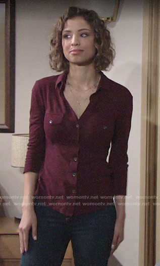 Elena’s red button down shirt on The Young and the Restless