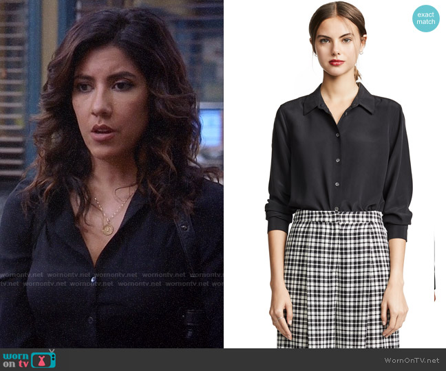 Equipment Essential Silk Shirt in Black worn by Rosa Diaz (Stephanie Beatriz) on Brooklyn Nine-Nine