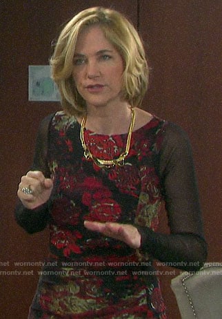 Eve’s black and red floral long sleeved dress on Days of our Lives