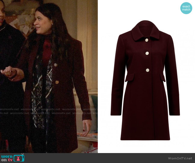 Ever New Ellie Dolly Coat in Berry worn by Mel Vera (Melonie Diaz) on Charmed