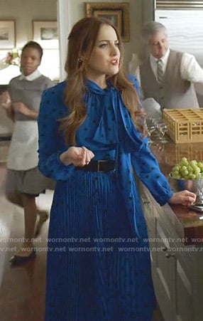 Fallon’s blue heart print dress on Dynasty